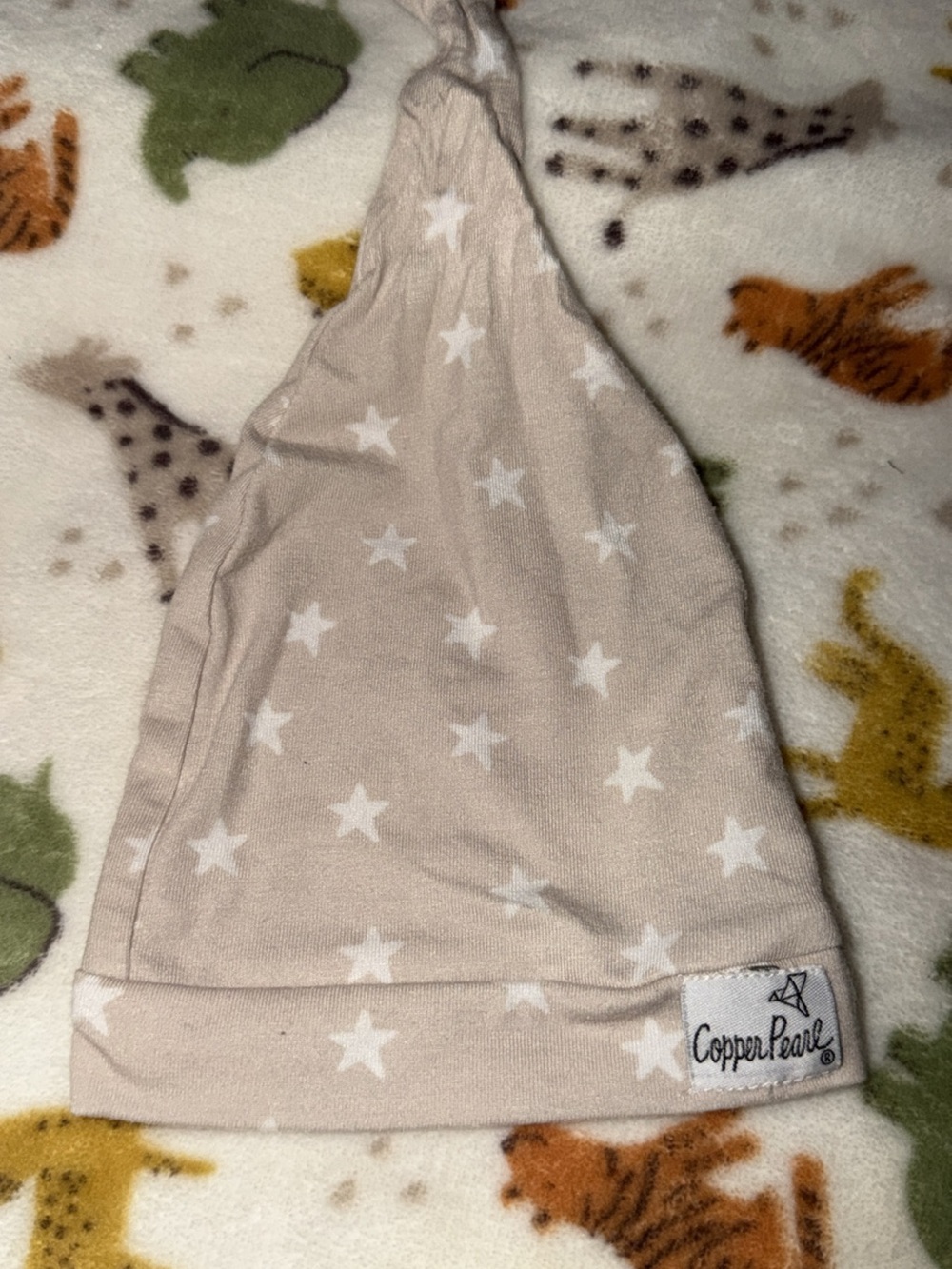 Copper Pearl Star Print Top-Knot Hat Newborn